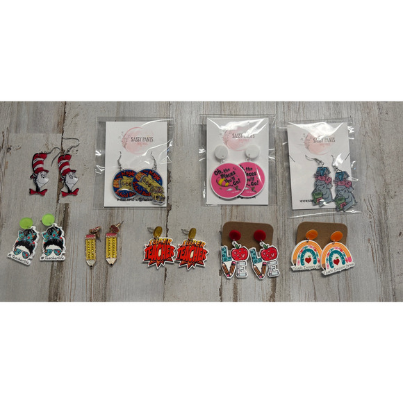 9 Pair Lot of Teacher Teaching Educator Earrings NWT - Picture 1 of 4